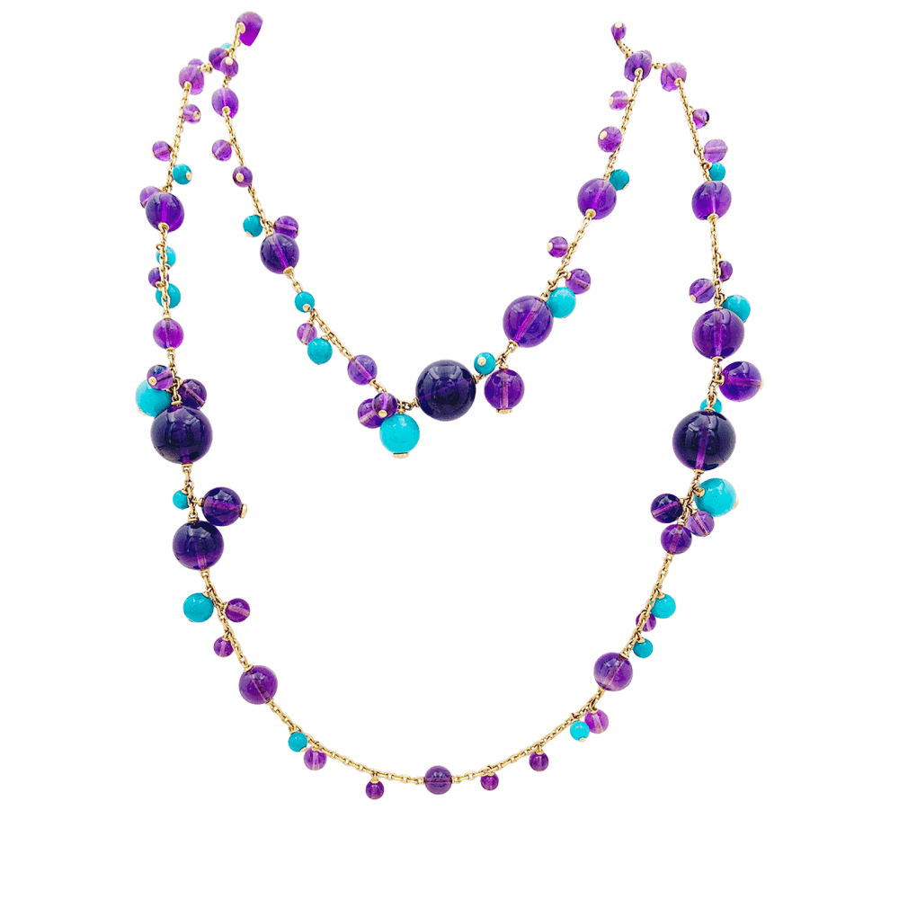 Collier Sautoir CARTIER "Délices de Goa" en or rose, turquoises, améthystes et diamants