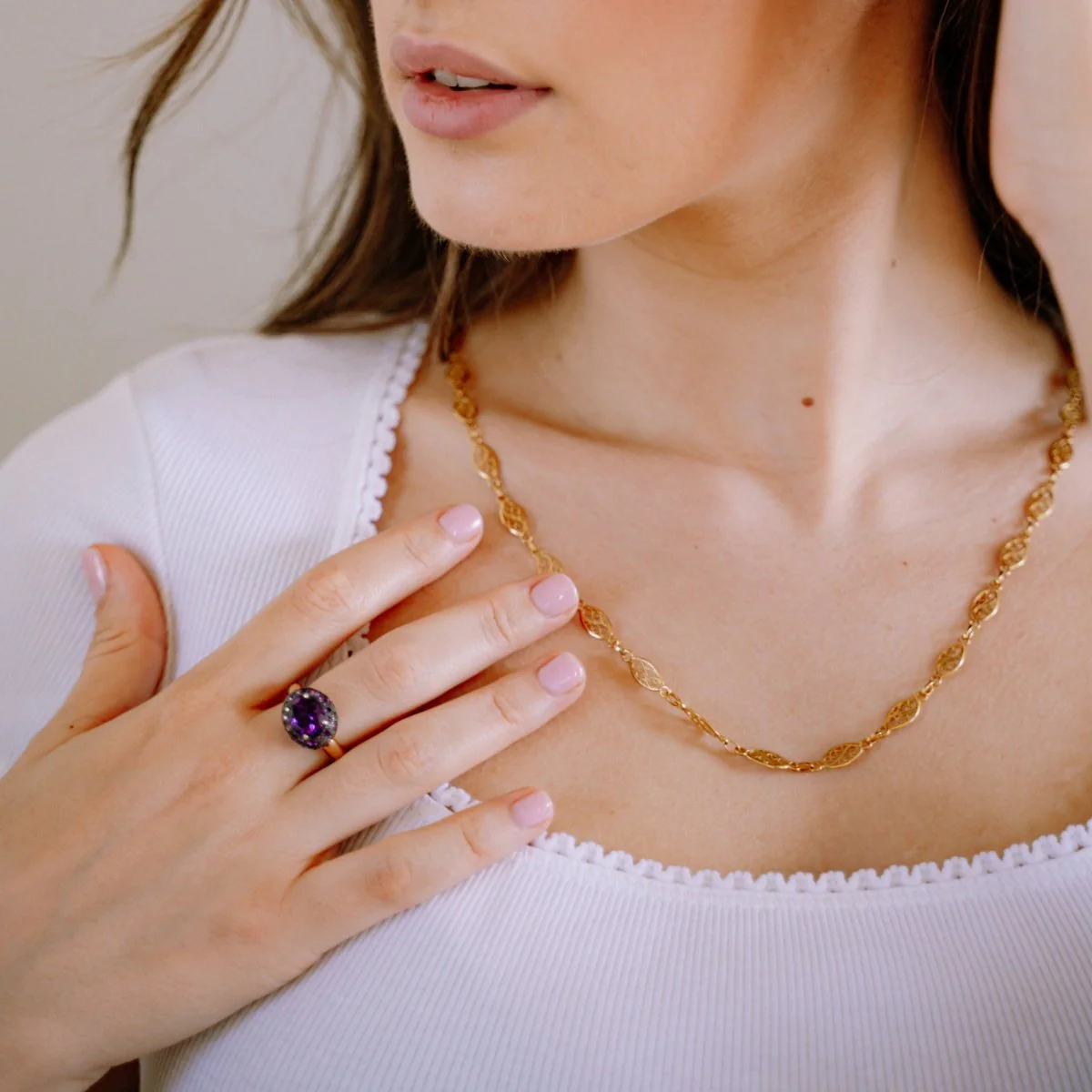 Collier Sautoir filigrane en or jaune - Image 2