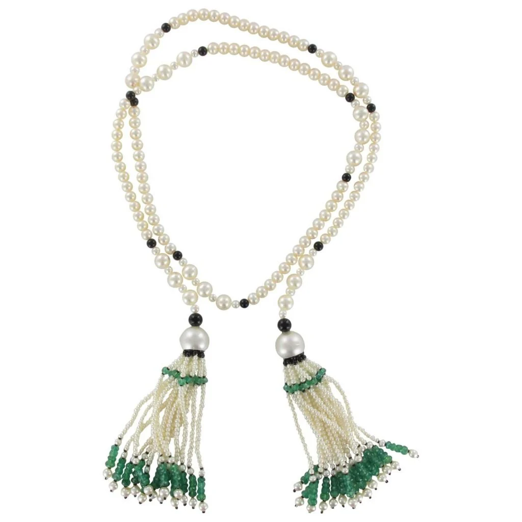 Collier Sautoir en onyx, perles et émeraudes - Image 3