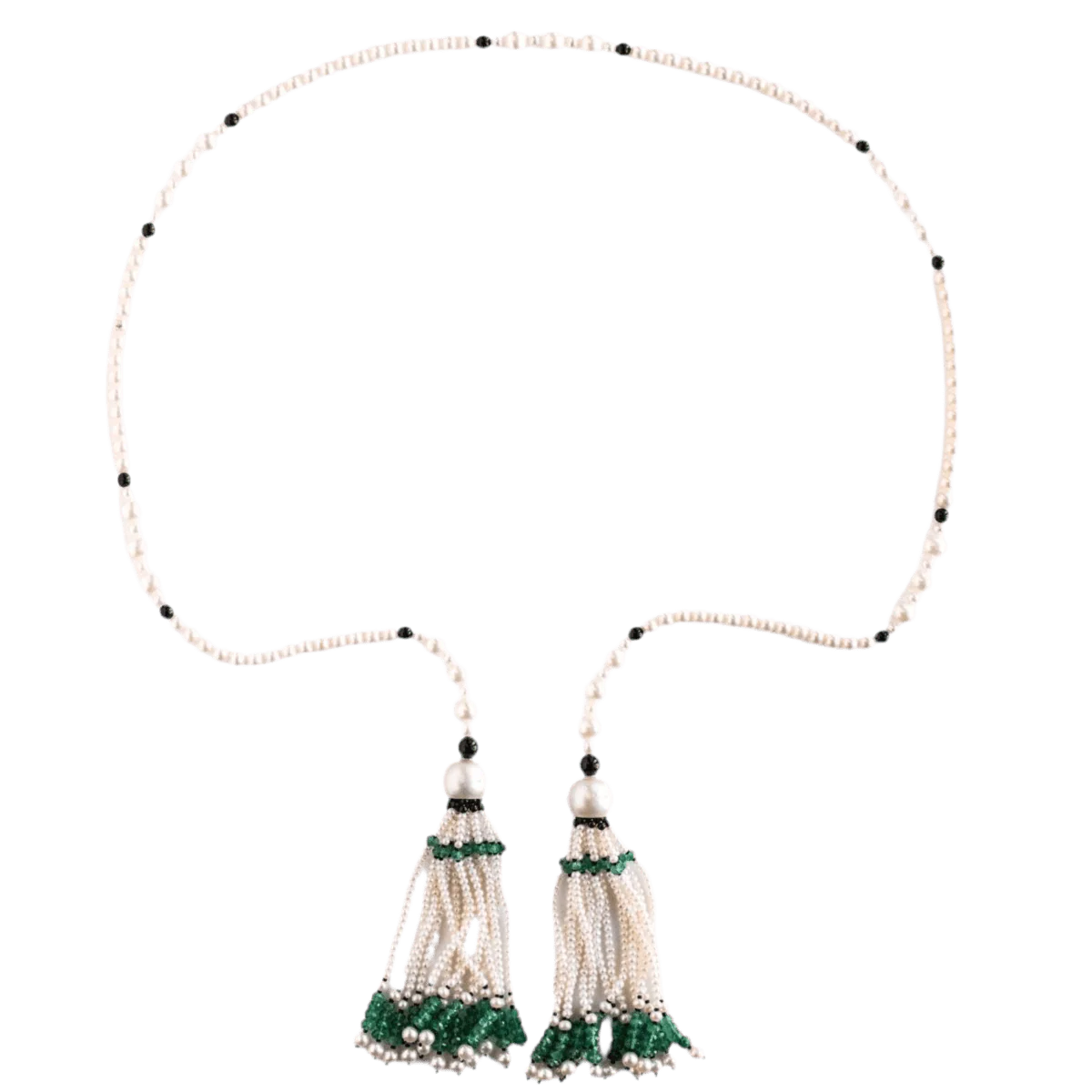 Collier Sautoir en onyx, perles et émeraudes - Image 4
