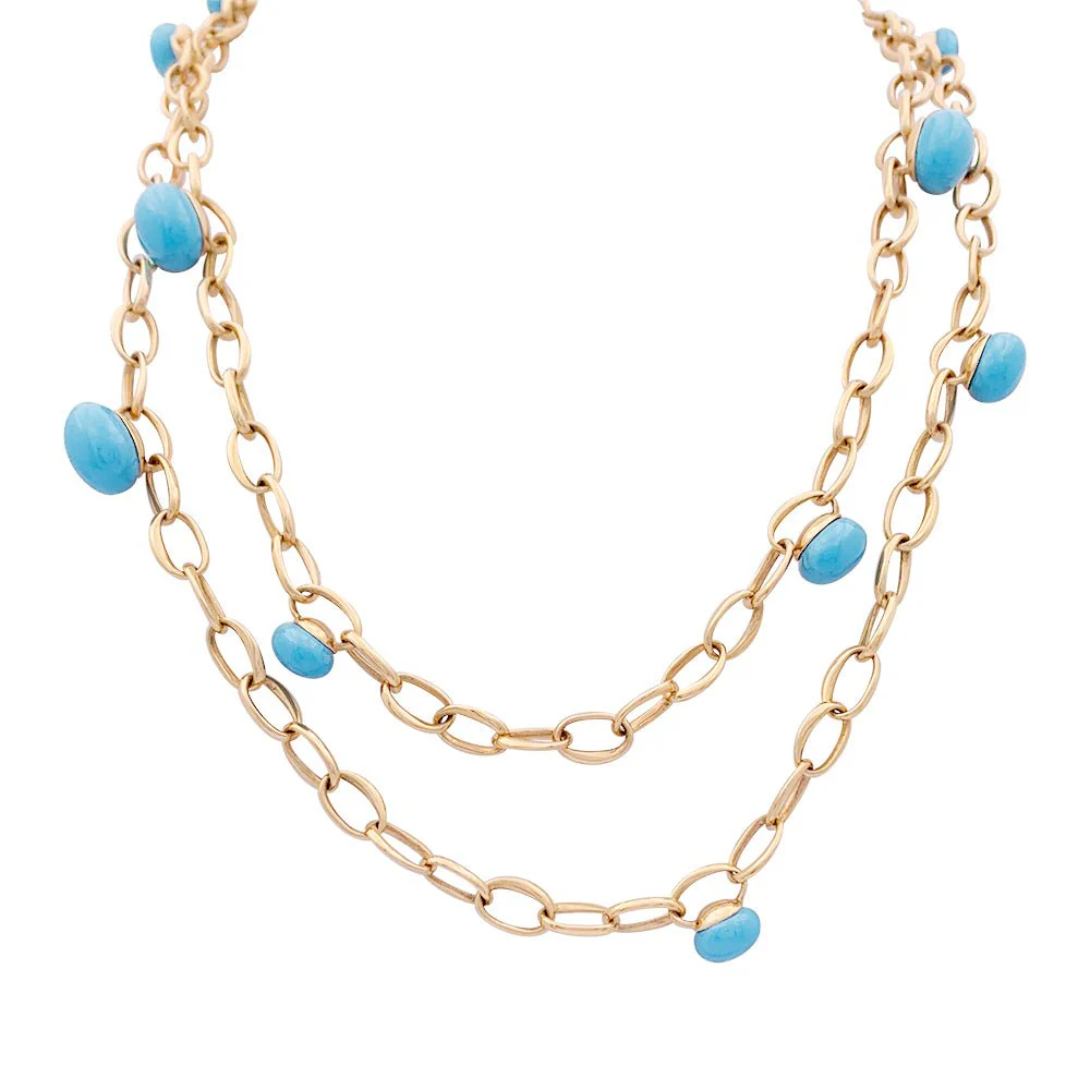 Sautoir Pomellato, "Capri", or rose, céramique turquoise.
