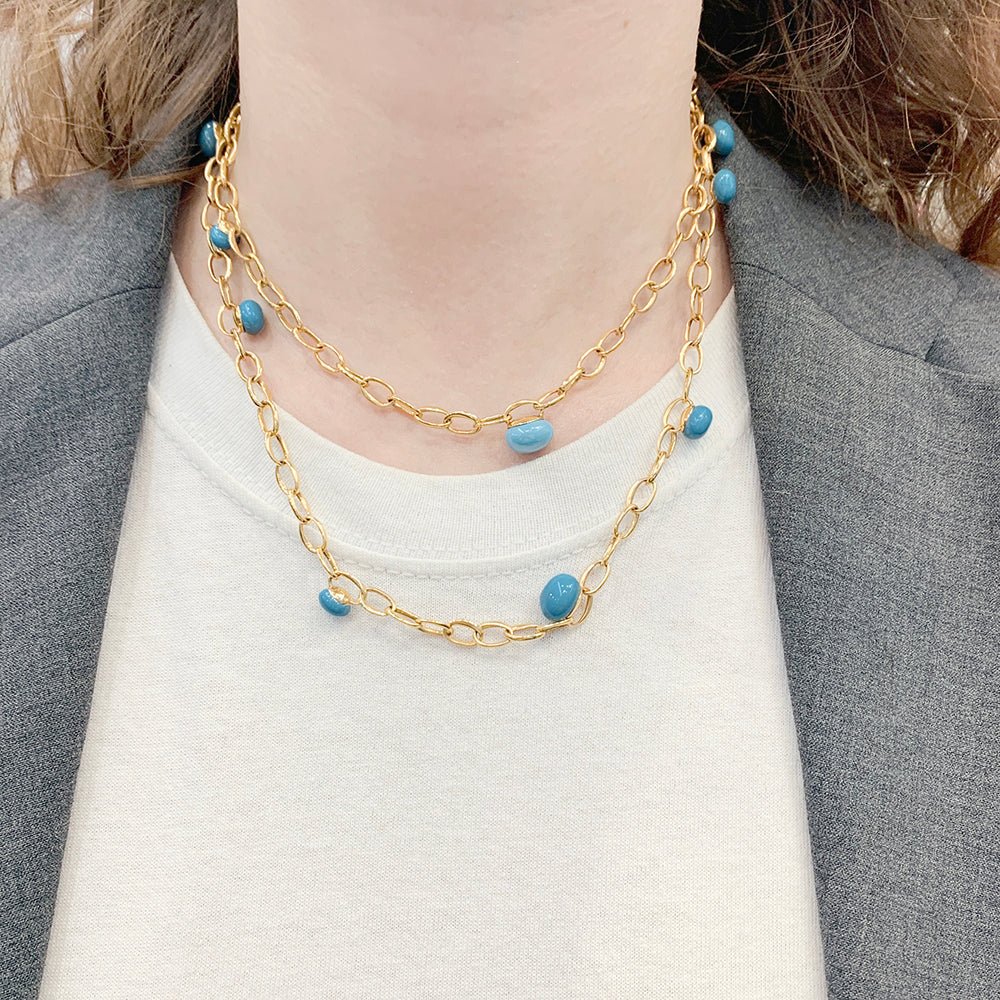 Sautoir Pomellato, "Capri", or rose, céramique turquoise. - Image 5