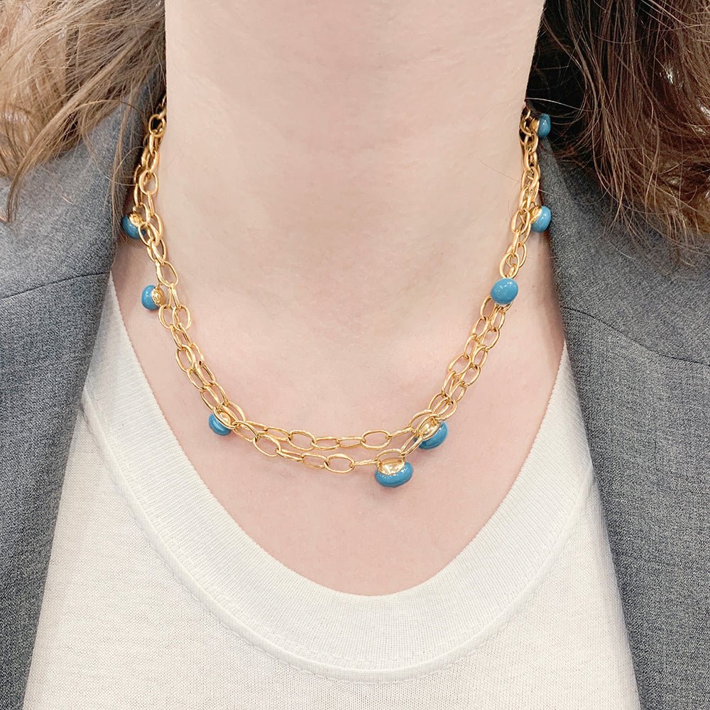 Sautoir Pomellato, "Capri", or rose, céramique turquoise. - Image 6