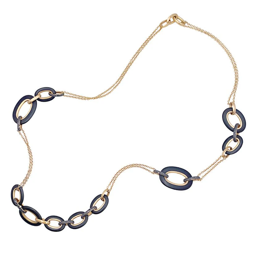 Sautoir POMELLATO "Victoria" en or rose, diamants noirs et jais