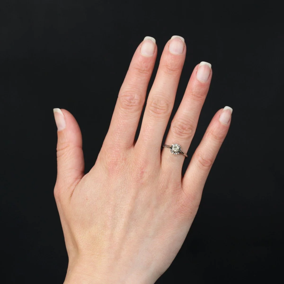 Bague Solitaire en or blanc, platine et diamant - Image 3