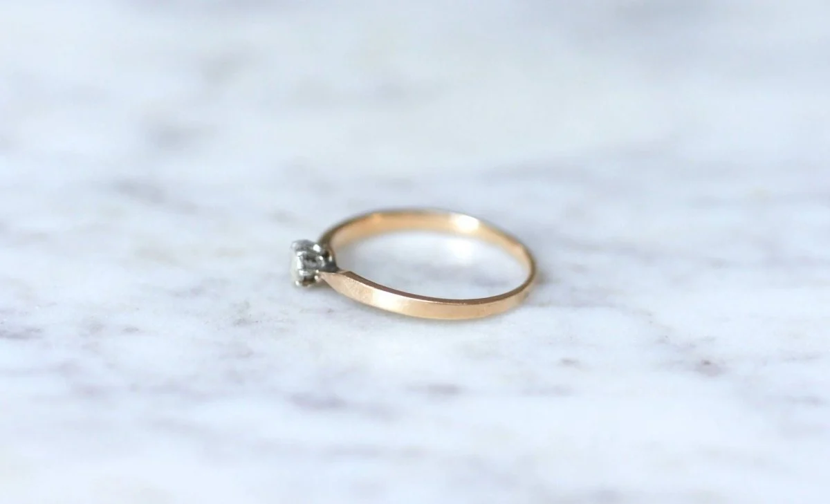 Solitaire diamant sur or rose et argent - Image 4