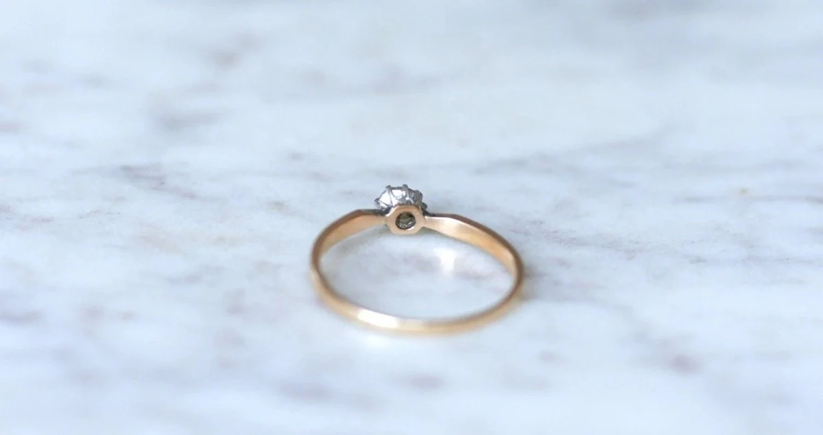 Solitaire diamant sur or rose et argent - Image 6