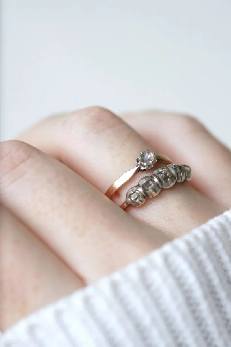 Solitaire diamant sur or rose et argent - Image 7