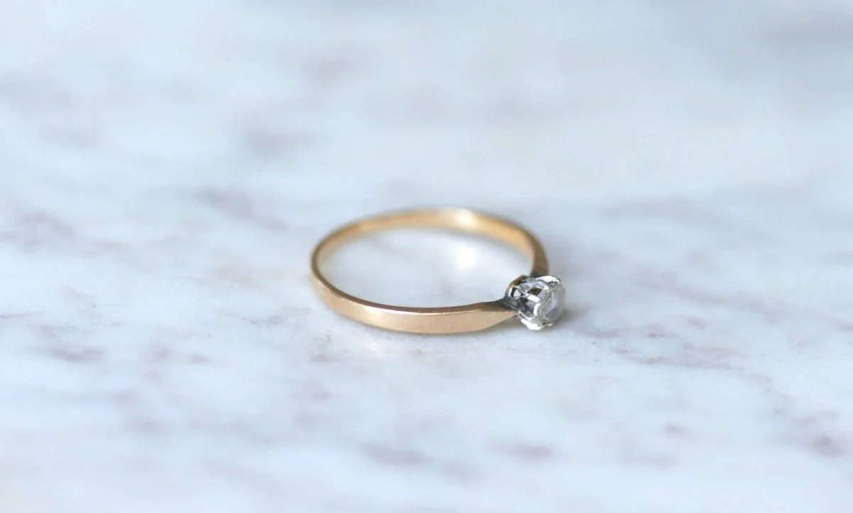 Solitaire diamant sur or rose et argent - Image 8