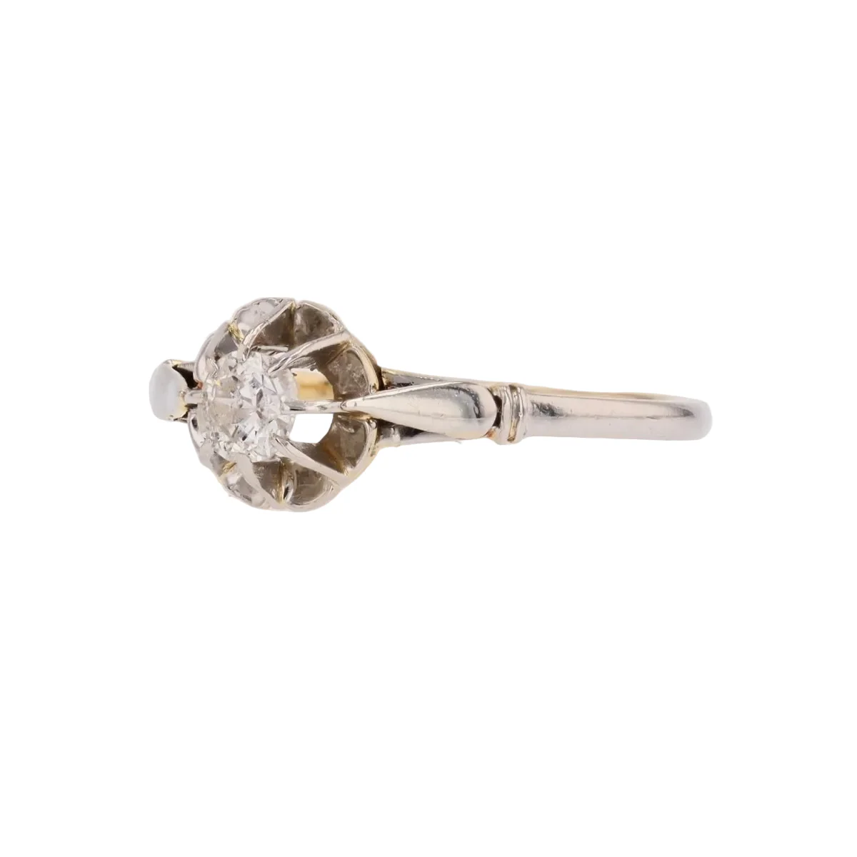 Bague Solitaire en or blanc, or jaune et diamant - Image 3
