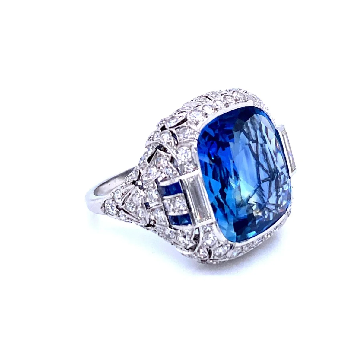 Ssef/Gubelin Certified 17 Carat Sapphire Art Deco Diamond Platinum Ring - Image 11