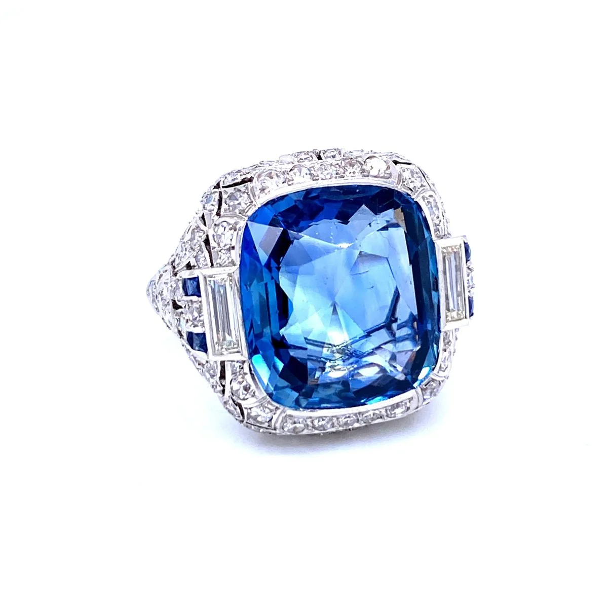 Ssef/Gubelin Certified 17 Carat Sapphire Art Deco Diamond Platinum Ring - Image 2