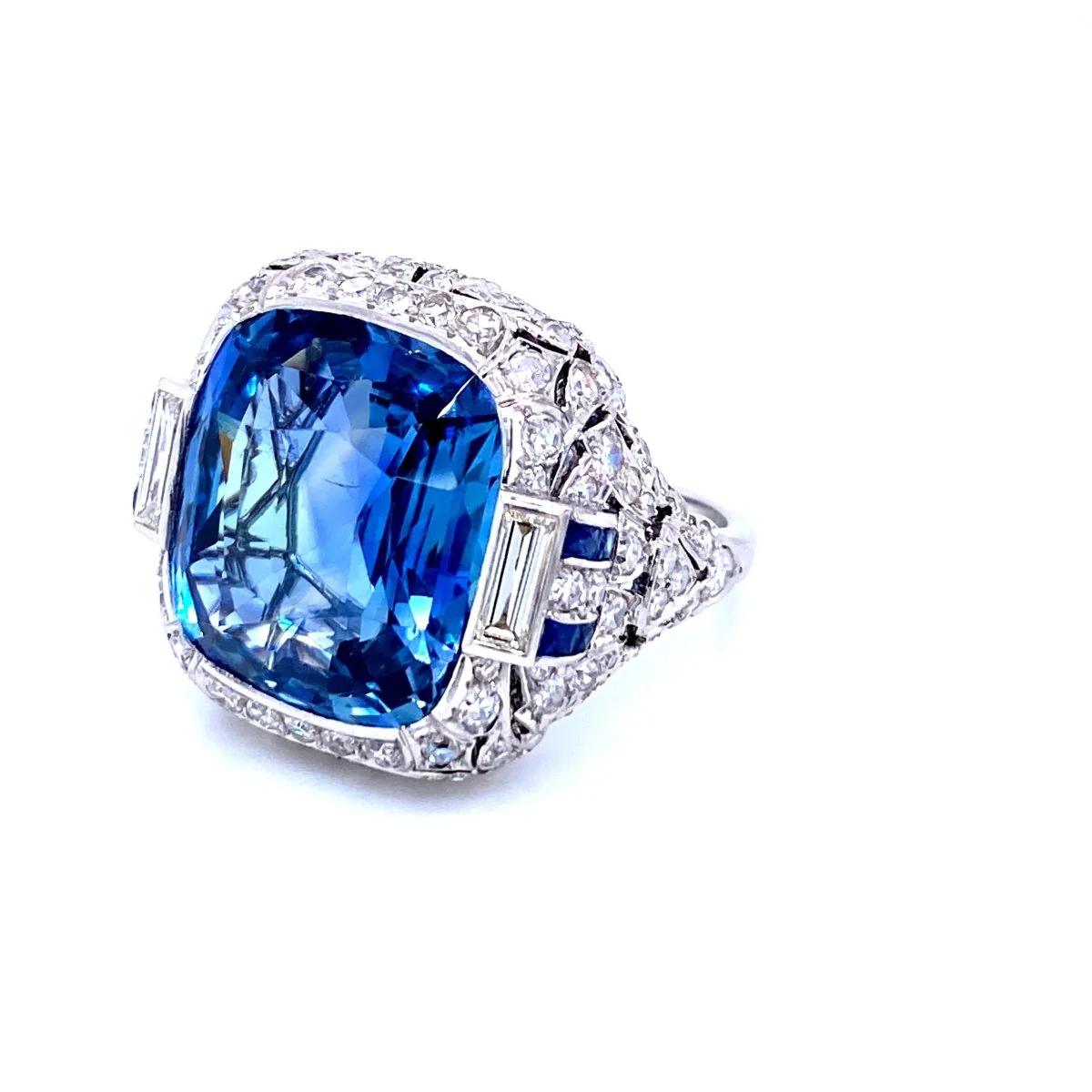 Ssef/Gubelin Certified 17 Carat Sapphire Art Deco Diamond Platinum Ring - Image 5