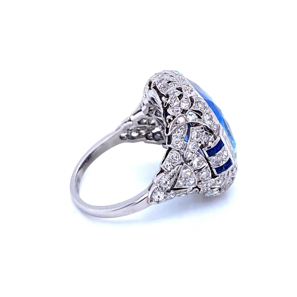 Ssef/Gubelin Certified 17 Carat Sapphire Art Deco Diamond Platinum Ring - Image 9