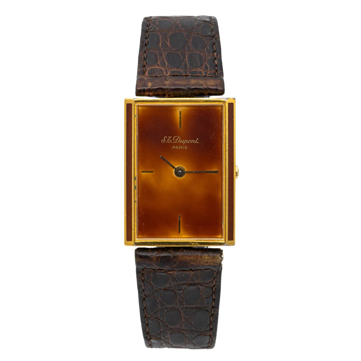 Montre S.T. DUPONT en plaqué or et cuir