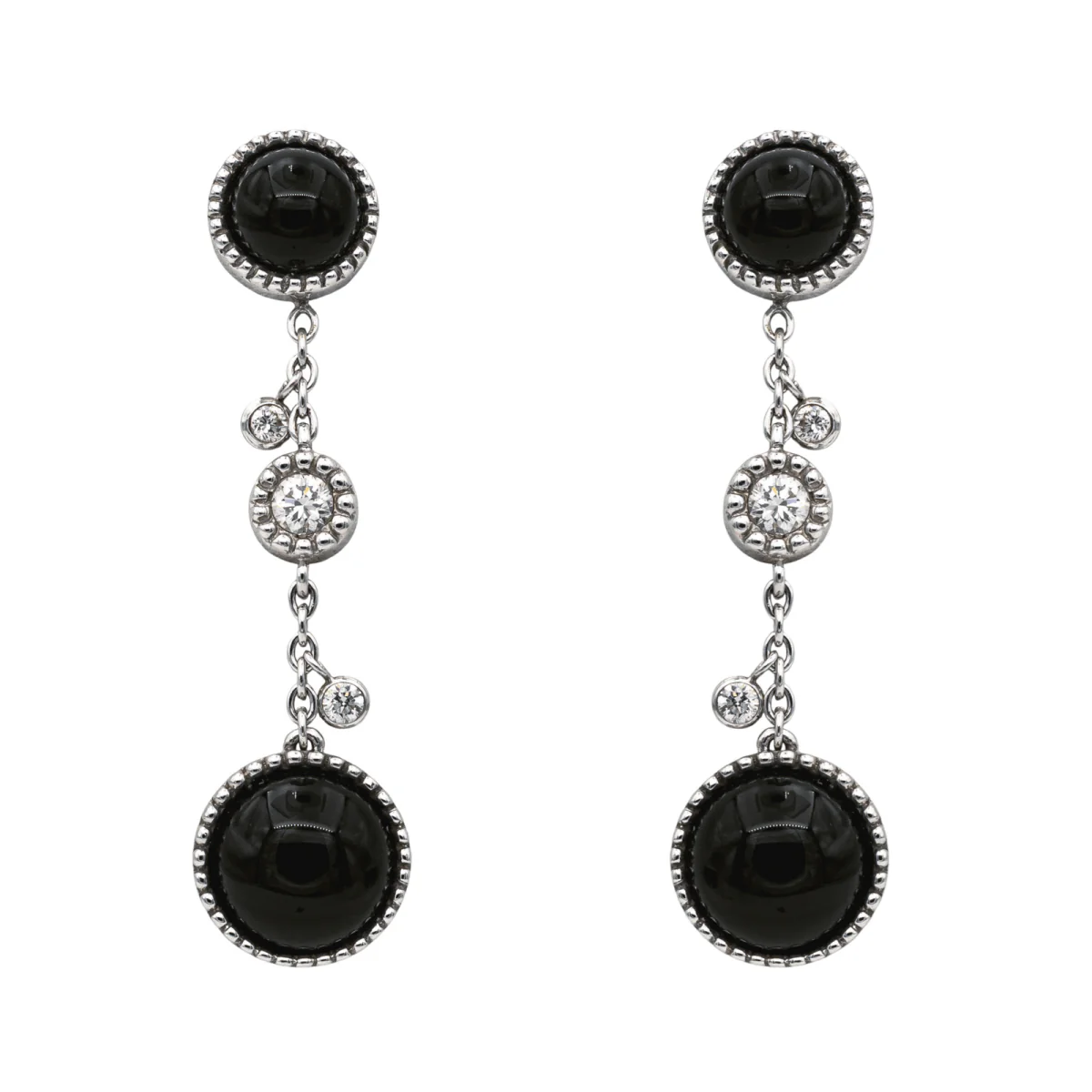 Boucles d'oreilles Pendantes SUSIE OTÉRO en or blanc, onyx et diamants