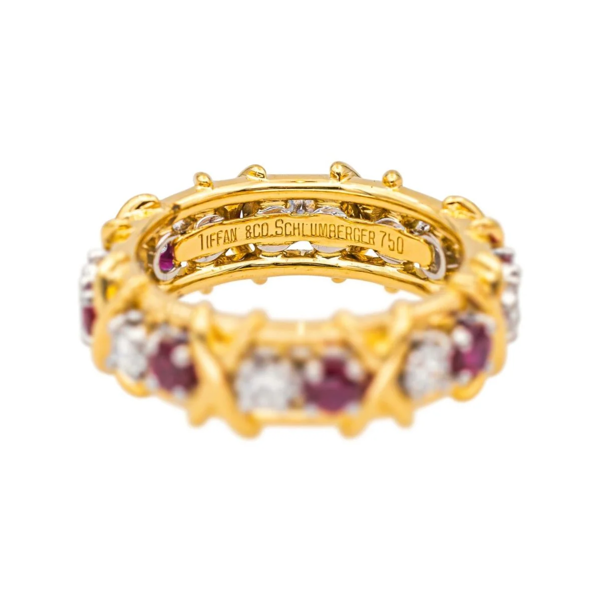 Bague Jarretière TIFFANY &CO. "Sixteen Stone" en or jaune, rubis et diamants - Image 2