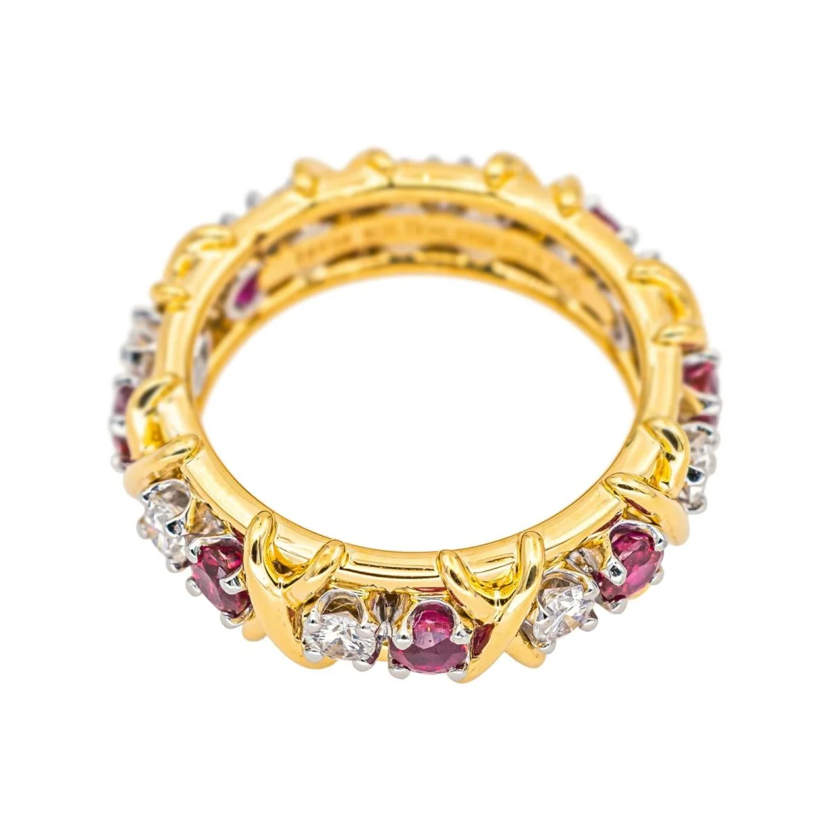 Bague Jarretière TIFFANY &CO. "Sixteen Stone" en or jaune, rubis et diamants - Image 3