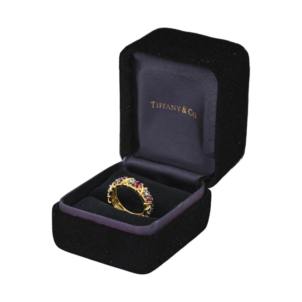 Bague Jarretière TIFFANY &CO. "Sixteen Stone" en or jaune, rubis et diamants - Image 5