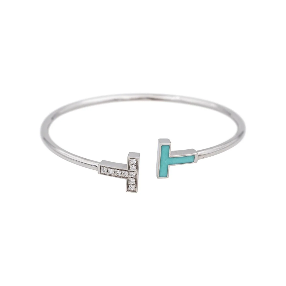 Bracelet Jonc TIFFANY & CO. "Tiffany T" en or blanc, turquoise et diamants