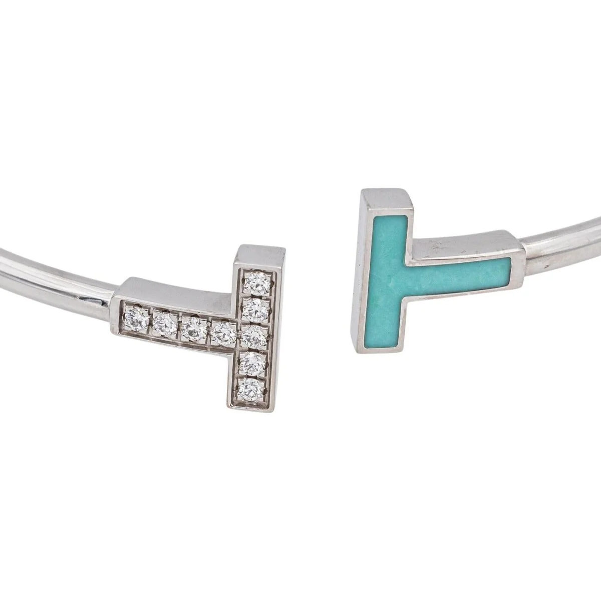 Bracelet Jonc TIFFANY & CO. "Tiffany T" en or blanc, turquoise et diamants - Image 3