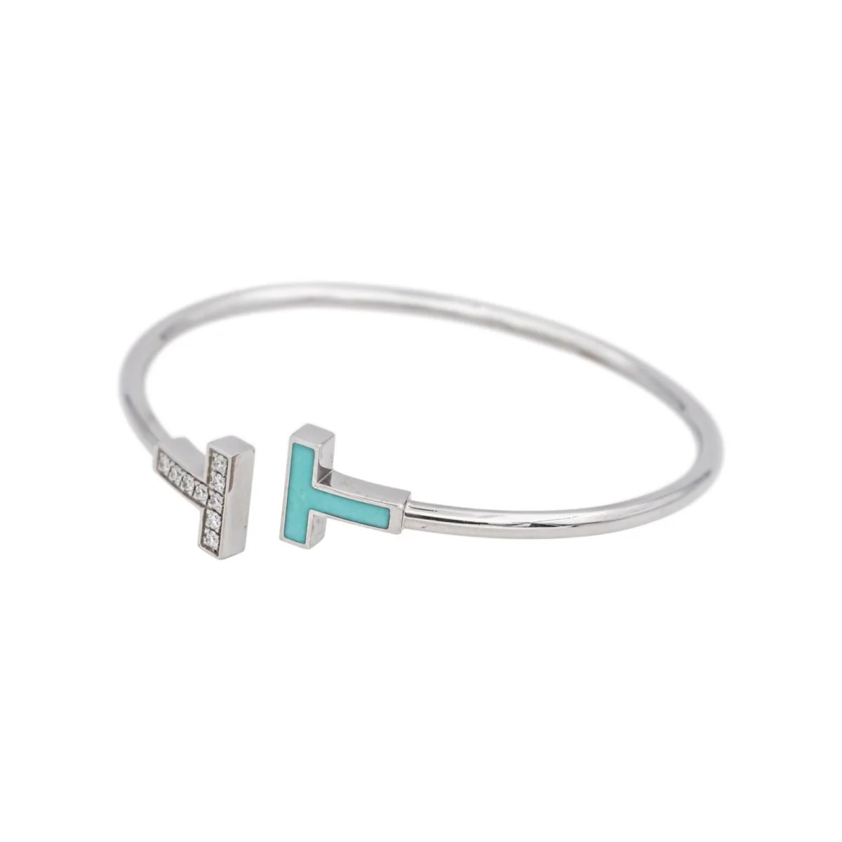 Bracelet Jonc TIFFANY & CO. "Tiffany T" en or blanc, turquoise et diamants - Image 4