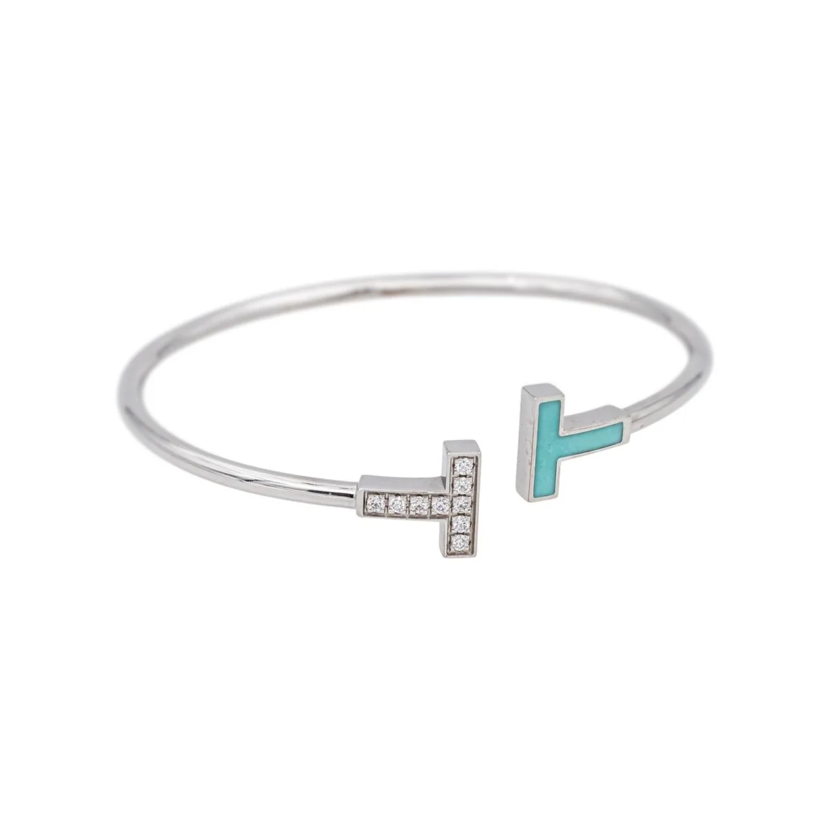 Bracelet Jonc TIFFANY & CO. "Tiffany T" en or blanc, turquoise et diamants - Image 6