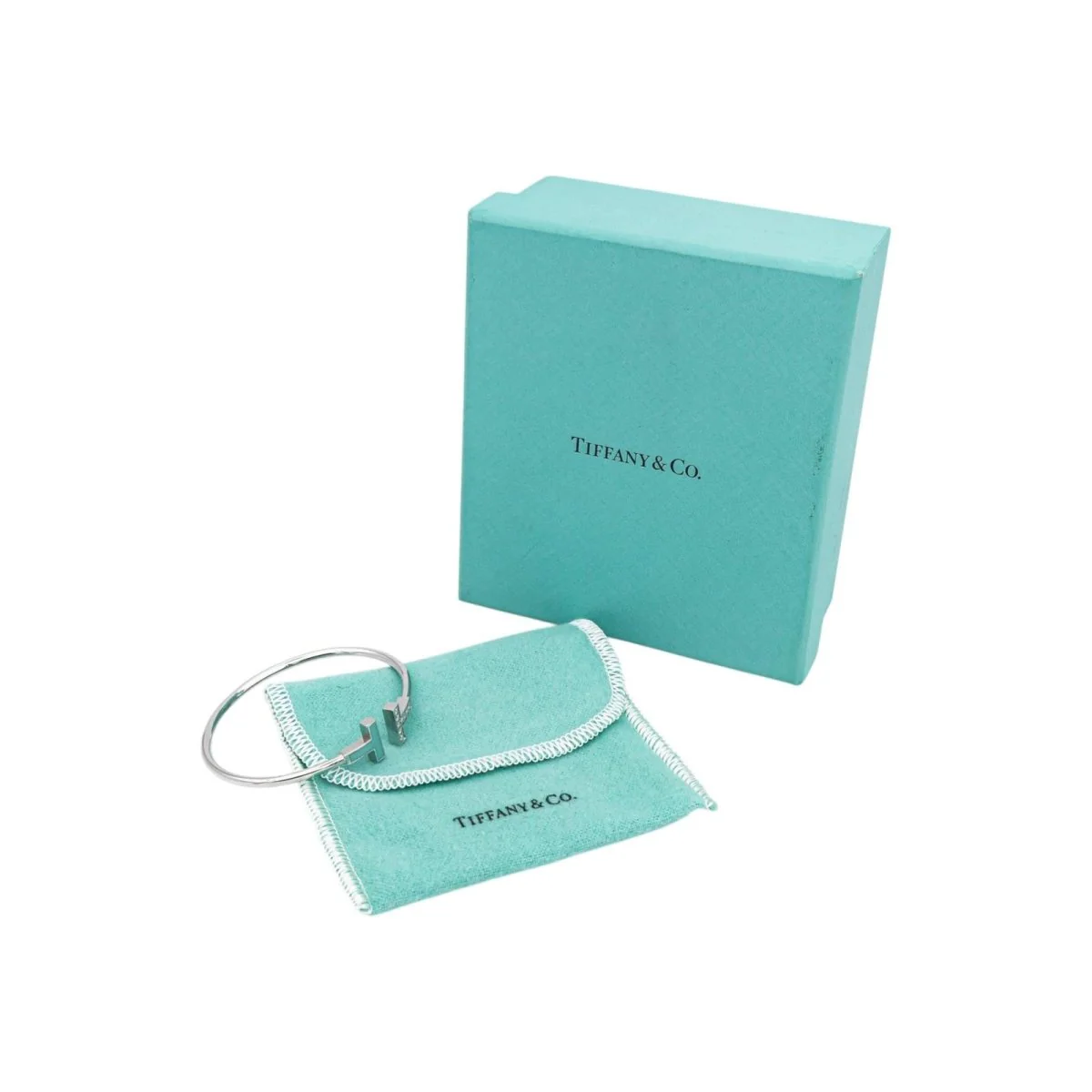 Bracelet Jonc TIFFANY & CO. "Tiffany T" en or blanc, turquoise et diamants - Image 8