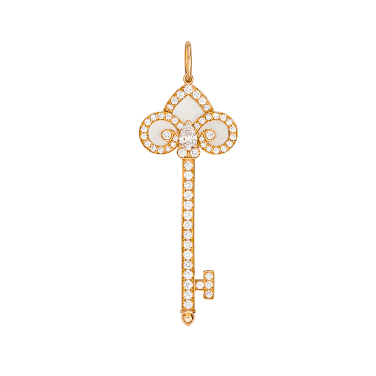 Pendentif TIFFANY & CO "Clé fleur de Lys" en or rose, nacre et diamants