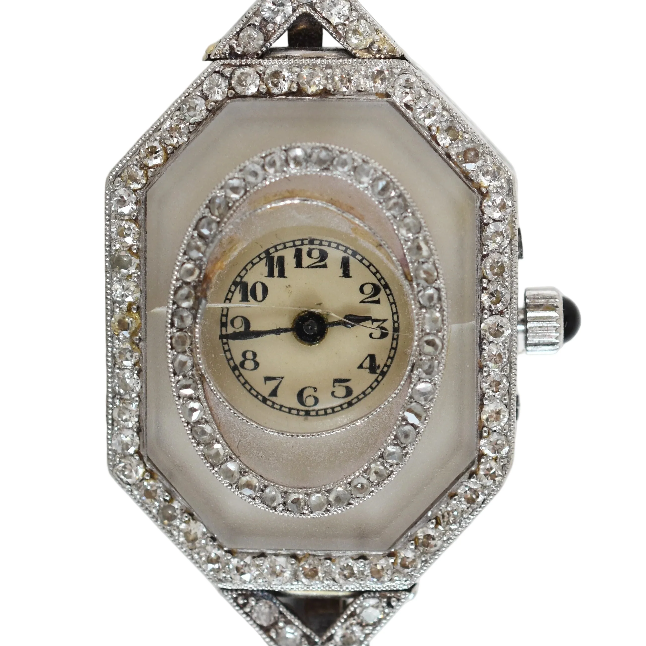 Montre VACHERON CONSTANTIN en or blanc, platine, cuir, quartz et diamants