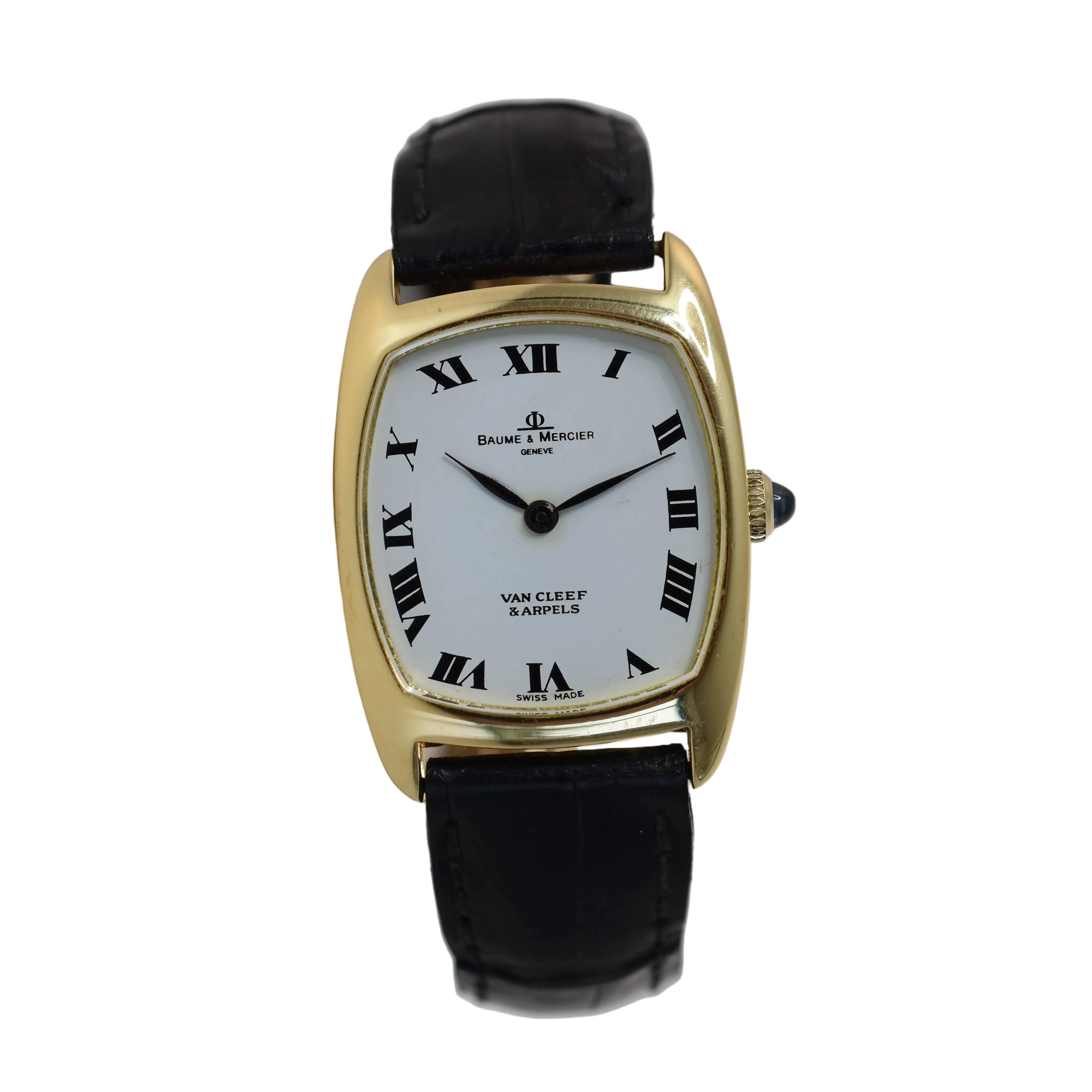 Montre BAUME & MERCIER pour VAN CLEEF & ARPELS en or jaune, cuir et saphir - Image 11
