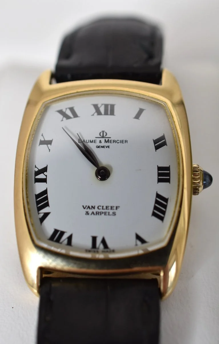 Montre BAUME & MERCIER pour VAN CLEEF & ARPELS en or jaune, cuir et saphir - Image 14