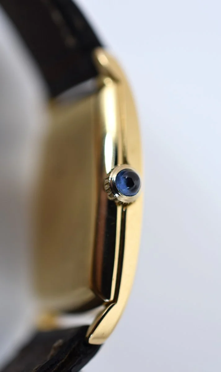 Montre BAUME & MERCIER pour VAN CLEEF & ARPELS en or jaune, cuir et saphir - Image 8