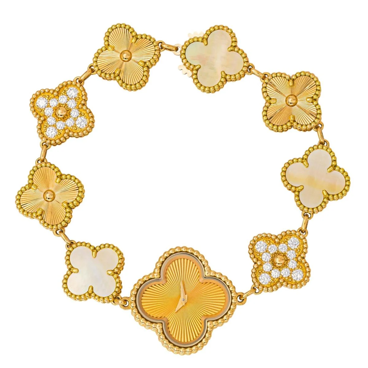 Montre VAN CLEEF & ARPELS "Sweet Alhambra" en or jaune, nacre et diamants