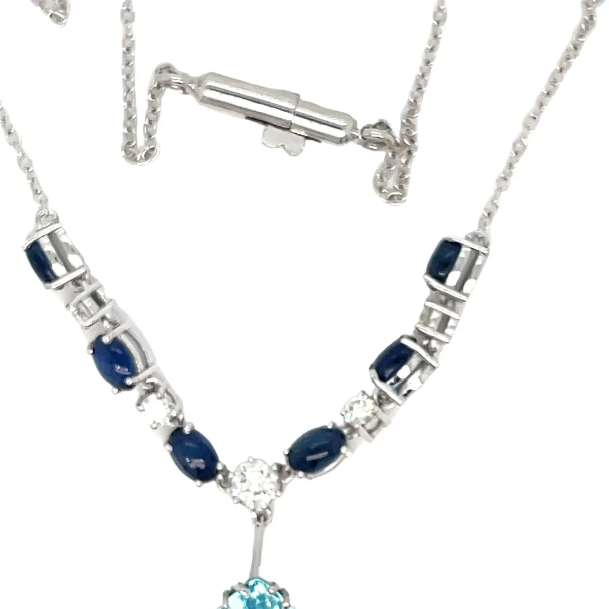 Vintage 12 Carat Aquamarine Diamond Sapphire Pendant Necklace - Image 2