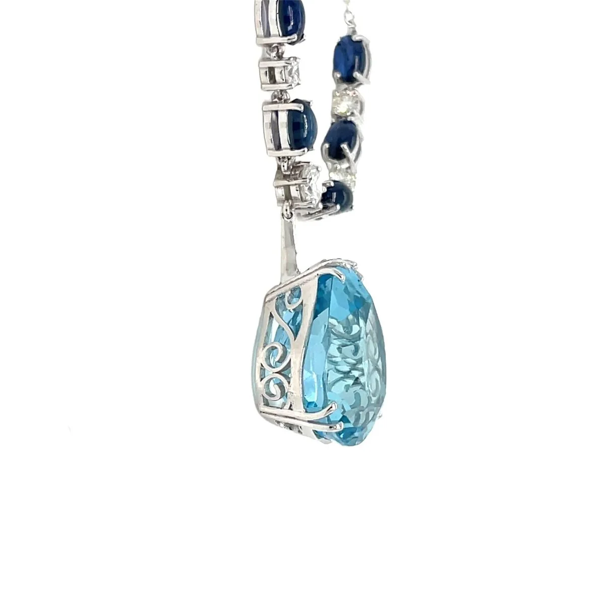 Vintage 12 Carat Aquamarine Diamond Sapphire Pendant Necklace - Image 3