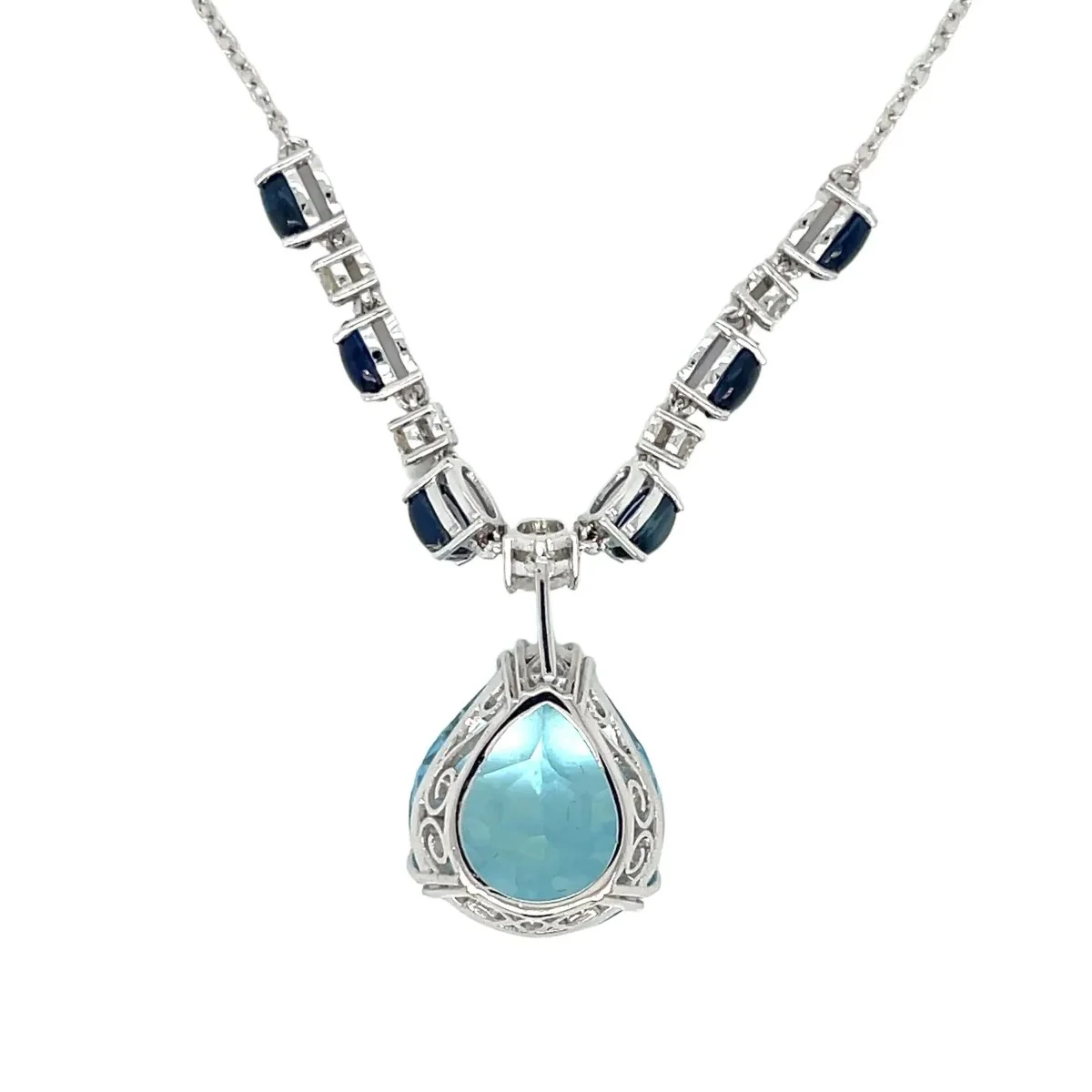 Vintage 12 Carat Aquamarine Diamond Sapphire Pendant Necklace - Image 4