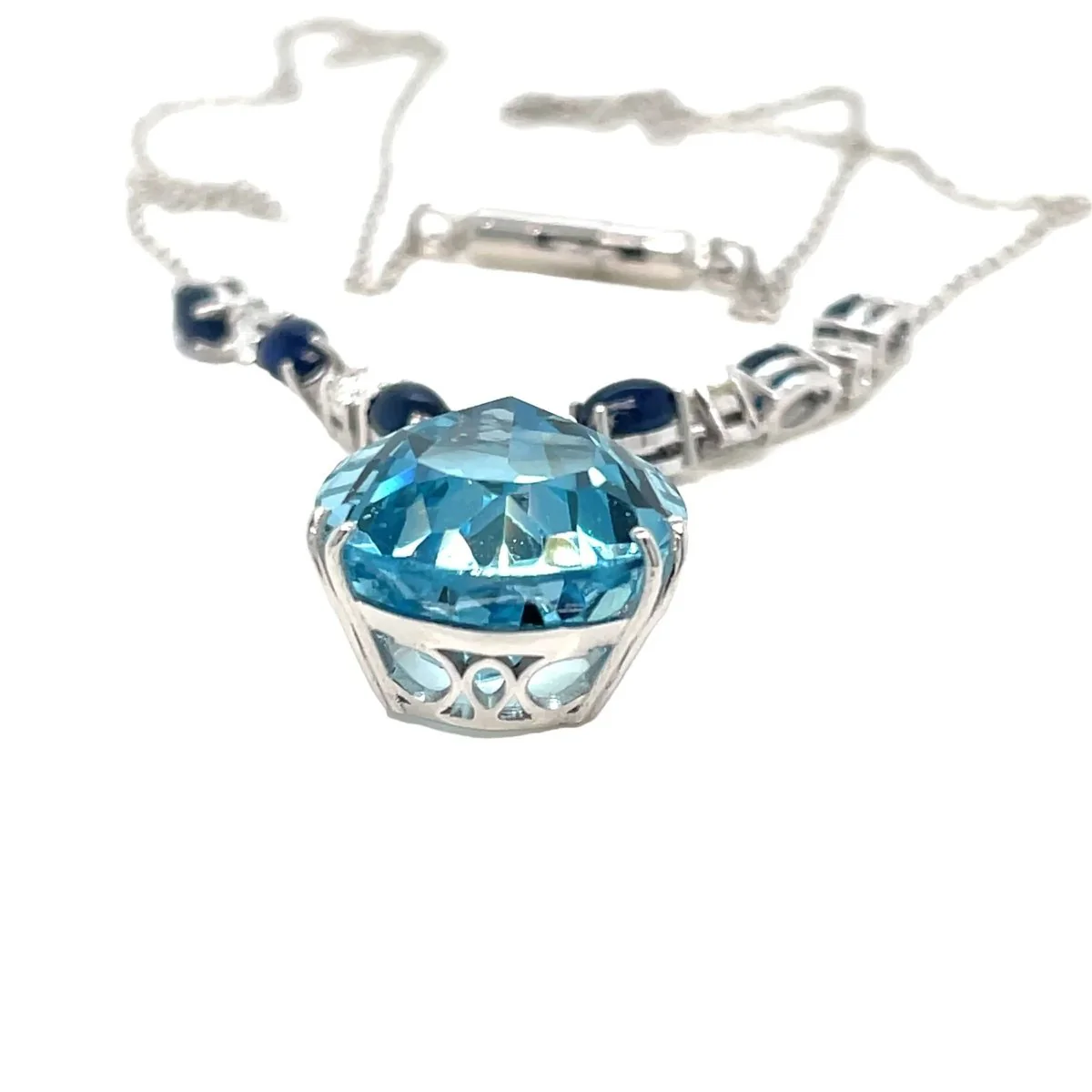 Vintage 12 Carat Aquamarine Diamond Sapphire Pendant Necklace - Image 5