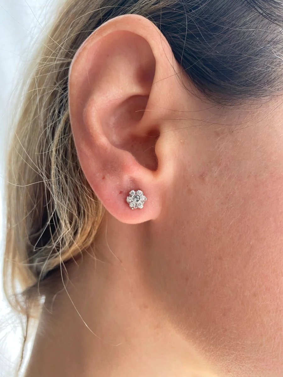 Vintage Diamond Gold Cluster Stud Earrings - Image 4