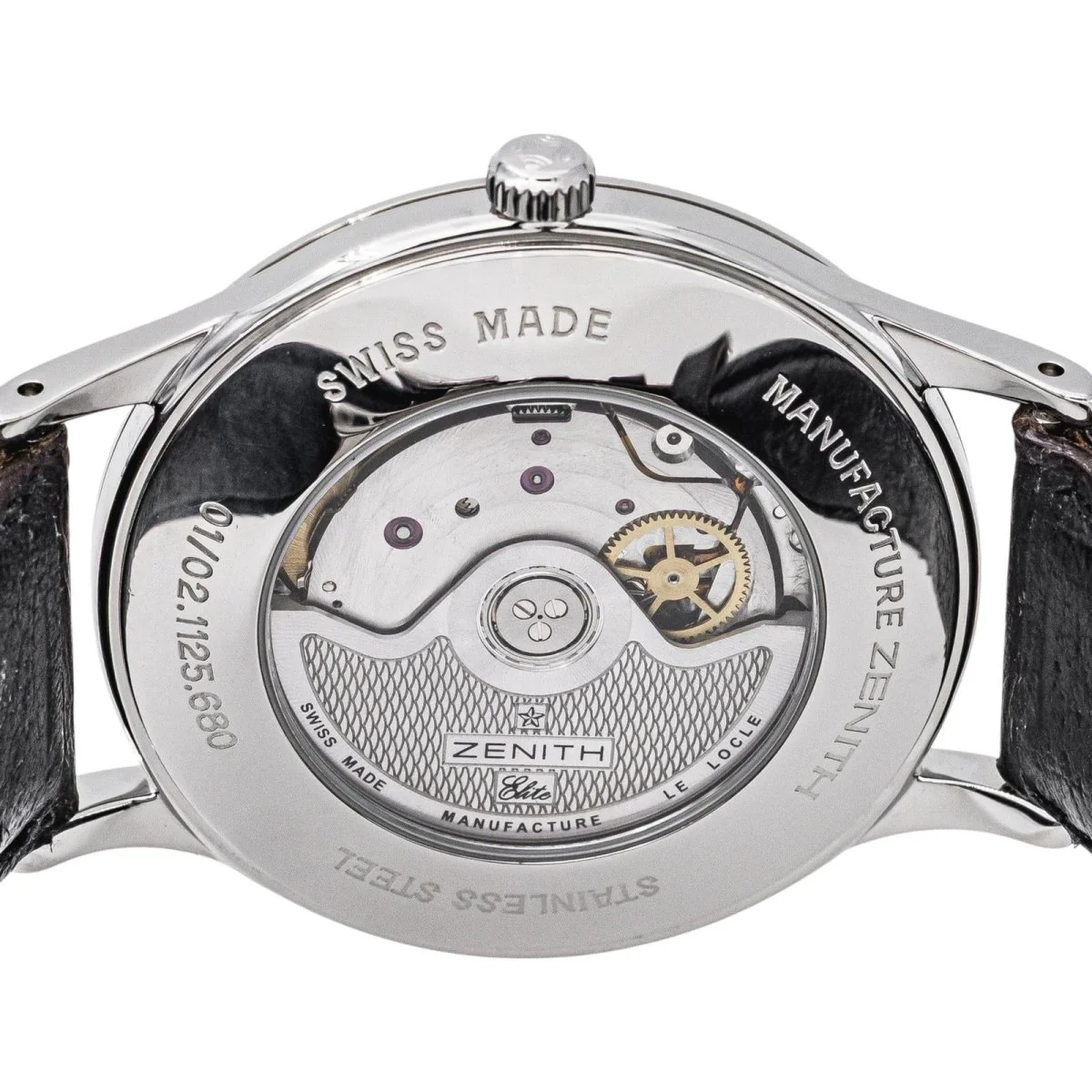 Montre ZENITH "Élite" en acier, argent et cuir - Image 7
